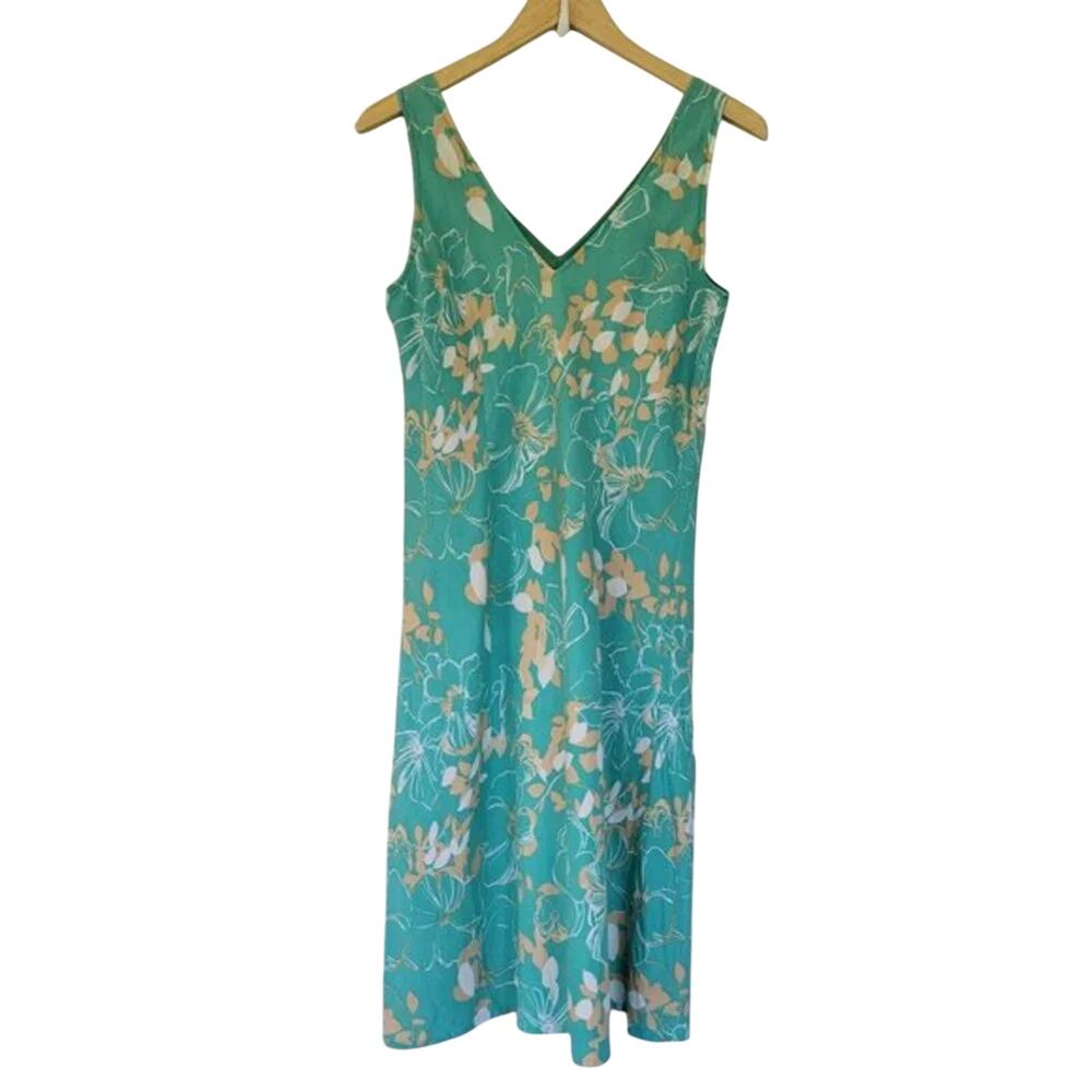 Componix Sleeveless Floral Sundress Turquoise Cream Women Size 10 Summer Dress